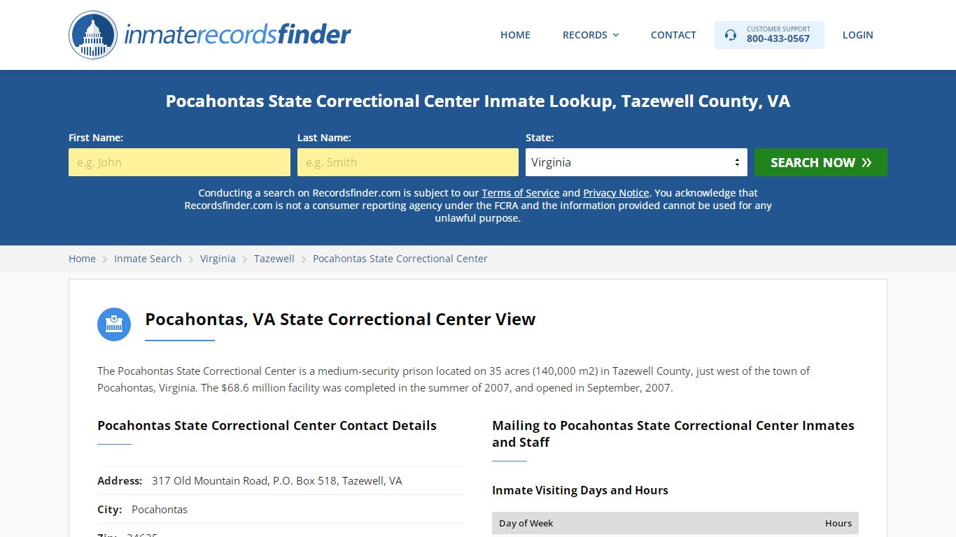 Pocahontas State Correctional Center Roster & Inmate ...